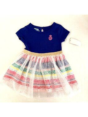 WonderKids Baby Girls Dress 12 mo New with Glittered Tulle Skirt Over Multicolor
